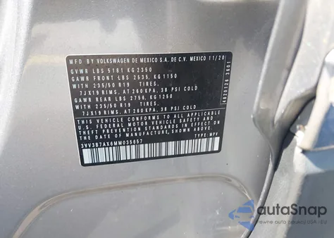 2021 Volkswagen Tiguan 2.0T Se/2.0T Se R-Line Black/2.0T Sel из США, поврежденный, VIN 3VV3B7AX6MM035657